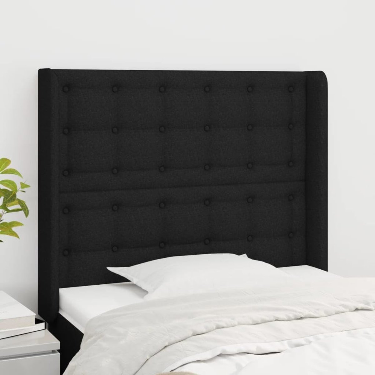 Hoofdeinde met oren - Bed hoofdbord - Rugondersteuning - In hoogte verstelbaar - 93 x 16 x 118/128 cm - Zwart