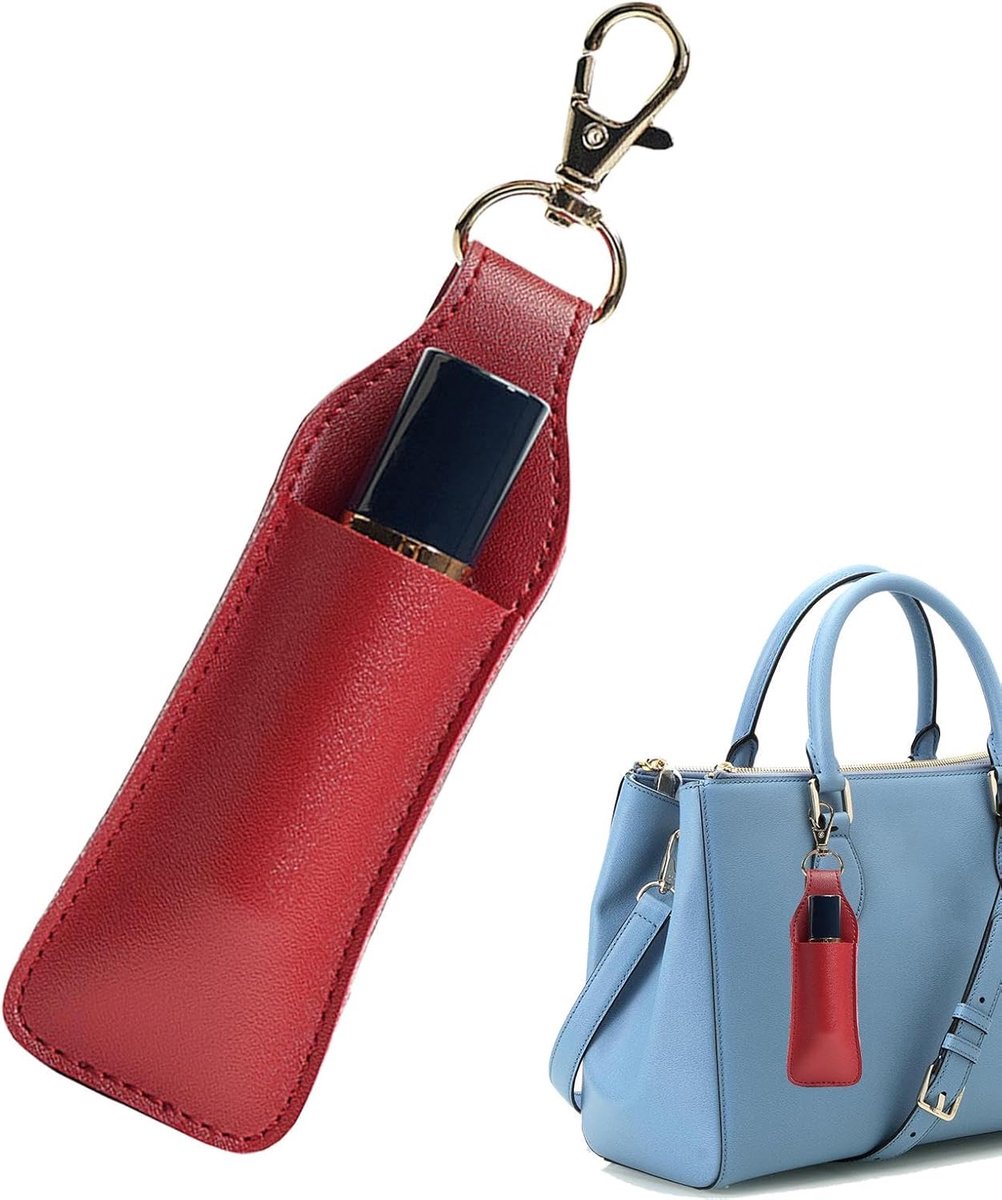 Lippenstift Pouch - Sleutelhanger Houder - Altijd Bij De Hand - Compact Ontwerp - 12.5 cm Lengte - Rood Roze