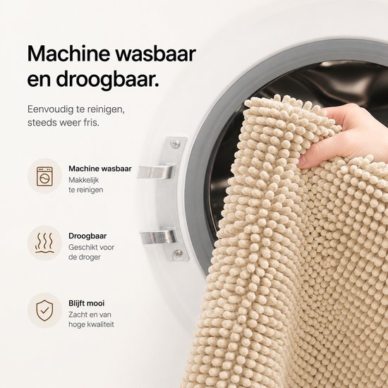 BOTC Badmat - Set van 2-delig - 43x61/51x76cm - Badmat Antislip - Badkamer mat - Creme wit