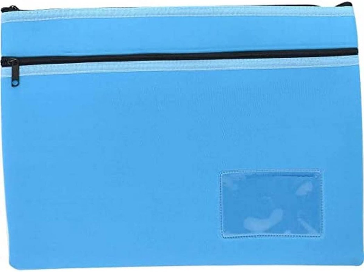 Neopreen Etui - Dubbele Rits - Bureau Organisatie - Naamkaart Inzet - 35.5 x 26 cm - Lichtblauw