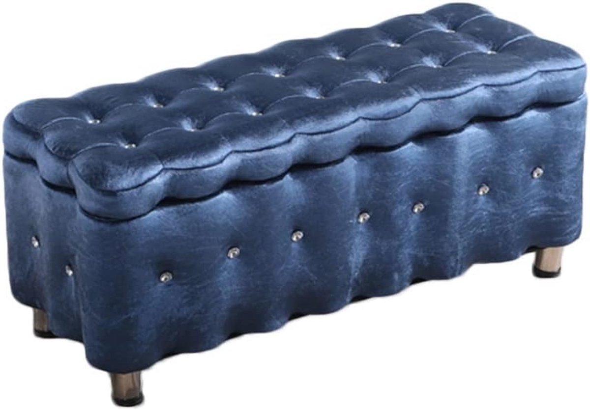 Opbergbank Poef - Zitbankje Kruk - Extra Zitten - Comfortabel Zitten - 40x40x40cm - Blauw