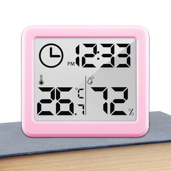 Temperatuur Vochtigheidsmonitor - Digitale Meter - Gezond Klimaat - Groot LCD Scherm - 8.1 cm - Roze