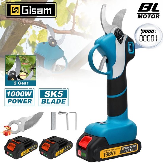 Gisam Pro Series - Elektrische Snoeischaar - 40 mm Snijcapaciteit - Borstelloze Motor - Inclusief 2 Accu's van Gisam® — afbeelding 3
