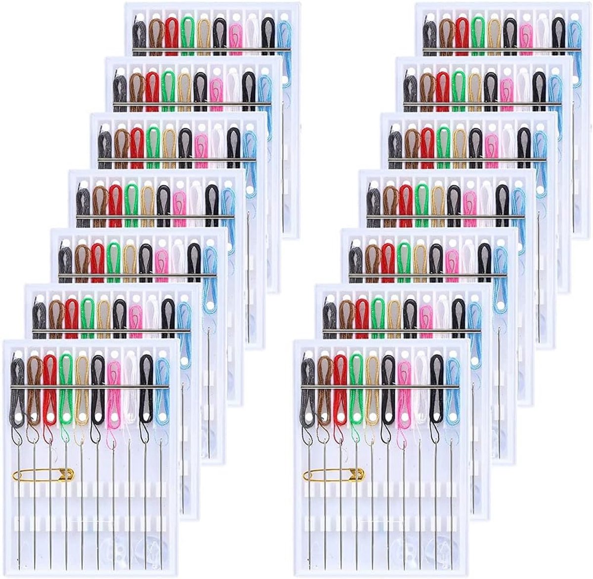 Mini Naaiset - Reis Naaiset - Kleding Repareren - Voorgedraaide Naalden - 14 Doosjes - Multicolor