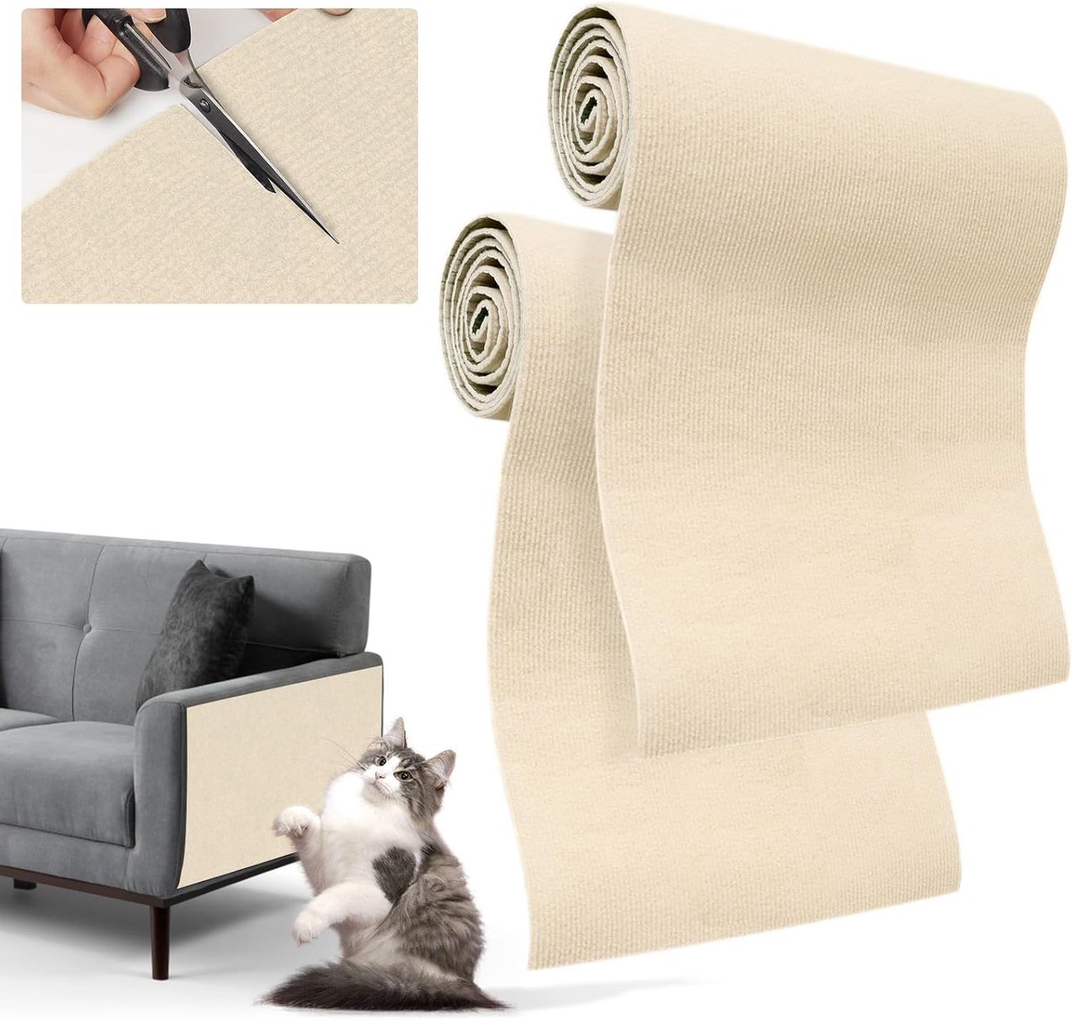 2 Stuks Zelfklevende Krabmat voor Katten 40x200 cm – Krabbescherming voor Bank, Meubels en Muur – DIY Op Maat Knipbare Krabmat, Krabtapijt Kat, Krabmat voor Krabpaal, Herbruikbaar en Duurzaam