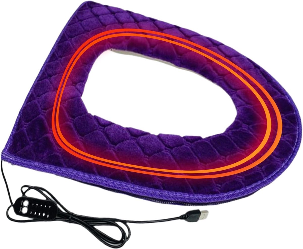 Verwarmde Toiletbril - Zachte Zitting - Comfort Verhoging - Vijf Warmtestanden - 43x37cm - Paars