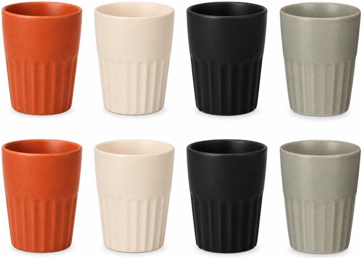 Vessia Design koffiemokken set - 8x - multicolor - zonder oor - keramiek - 300 ml