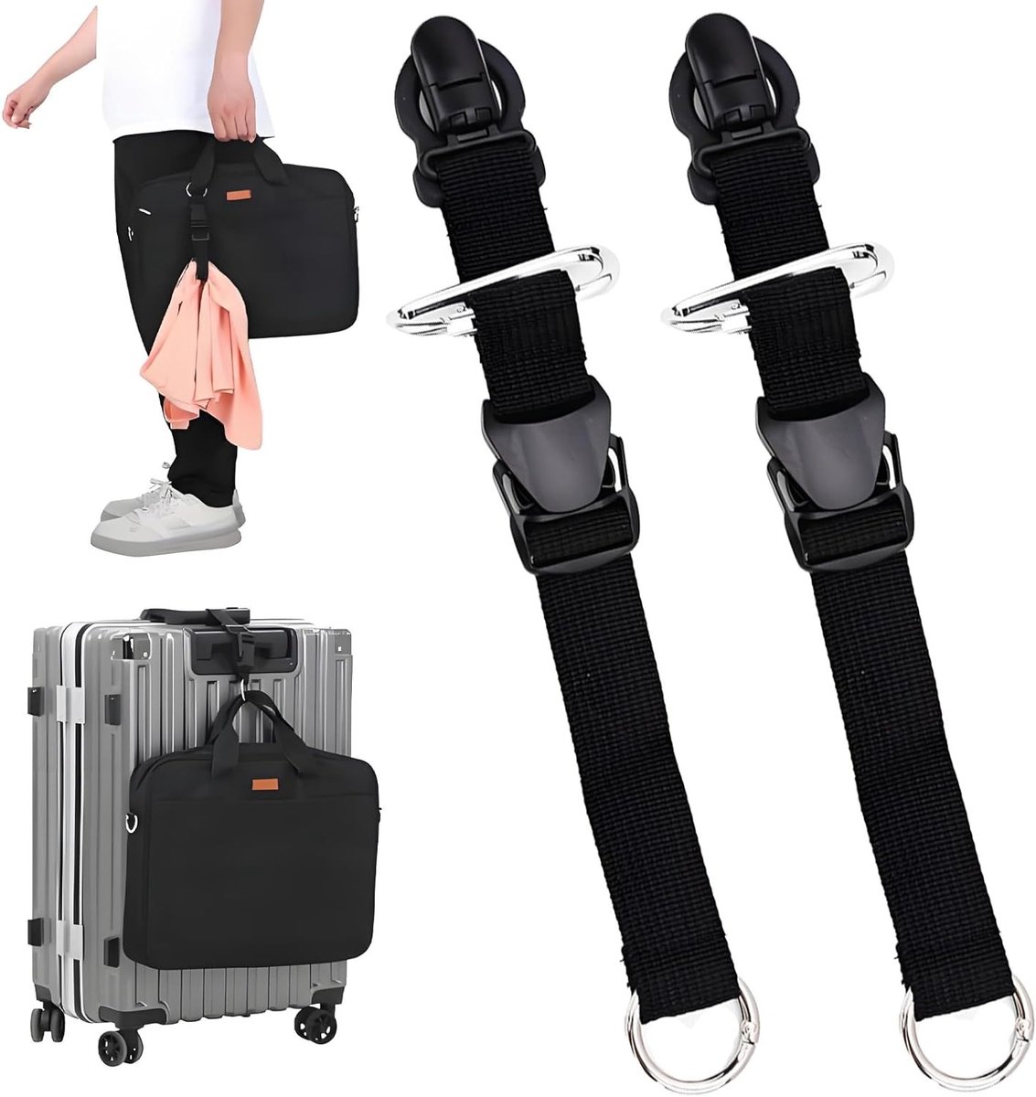 Verstelbare Bagagestraps voor Koffers en Rugzakken - 2 Pack, Stevige Grip en Verbindingsmogelijkheden, Zwart
