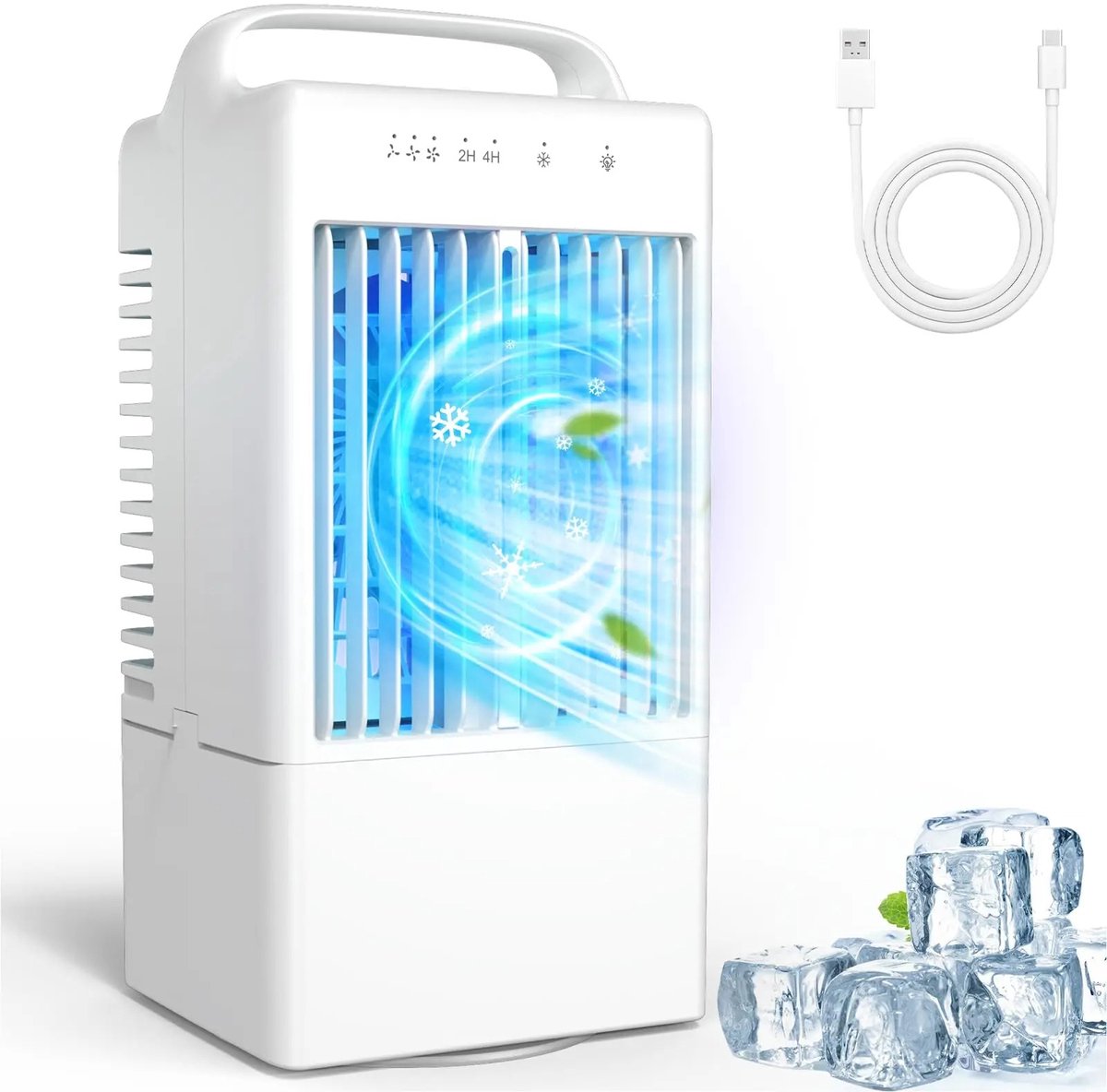 Linkforu - Draagbare Aircooler - Luchtkoeler Met Water En IJs - USB Oplaadbaar - 7 Kleuren Nachtlicht - Stil En Compact - Voor Thuis Kantoor Camper En Slaapkamer