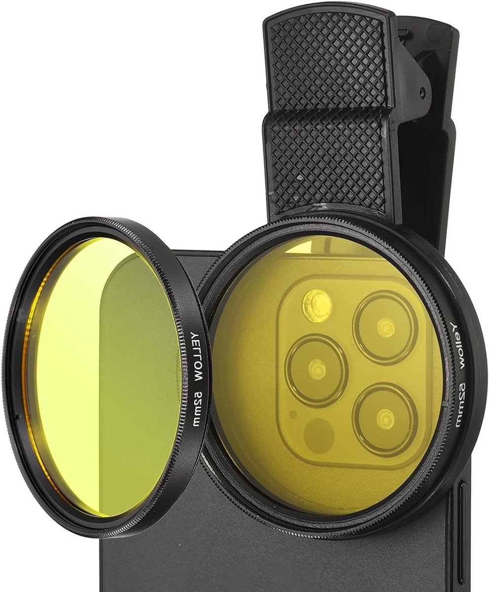 52 mm telefooncameralens met clip-on full colour filter, circulaire polariserende lens voor smartphones en DSLR-camera's, geel en veelzijdig gebruik