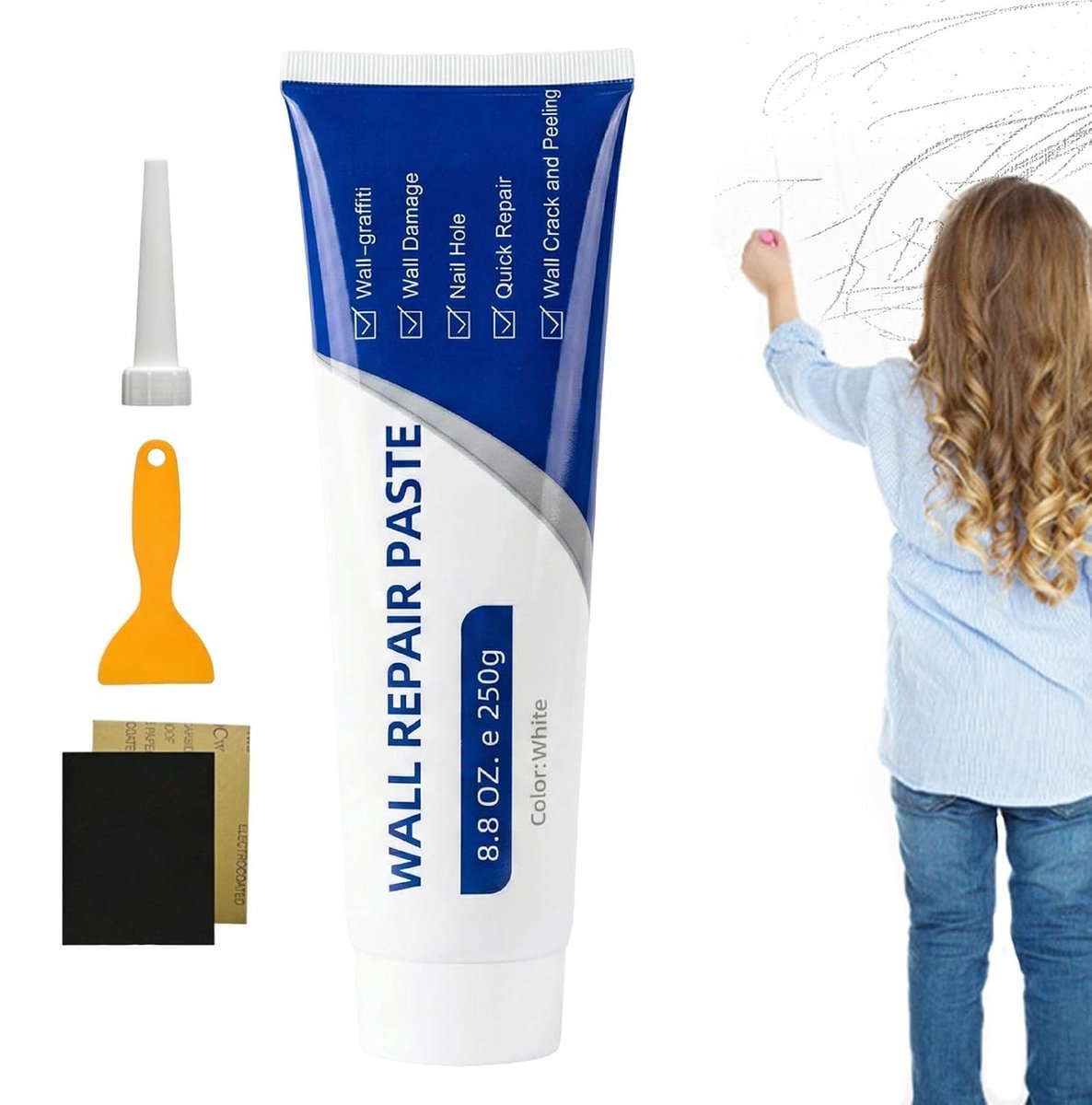 Muurreparatiepasta - Gaten vuller - Scheuren dichten - Sneldrogende formule - 250 gram - Wit