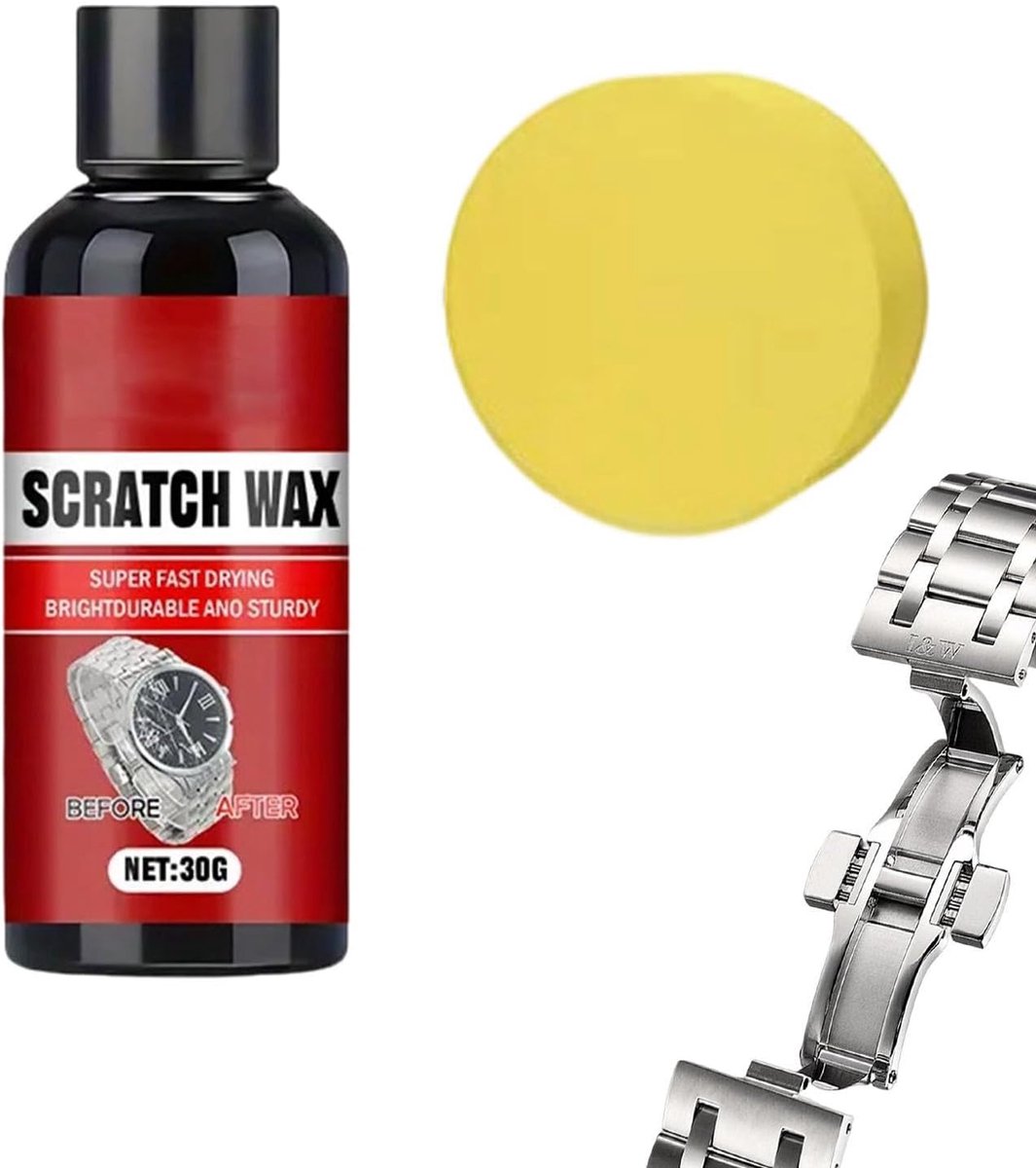 Krasverwijderaar Horloges - Reparatiepasta Metaal - Oppervlakken Polijsten - Inclusief Spons - 30 ml - Wit