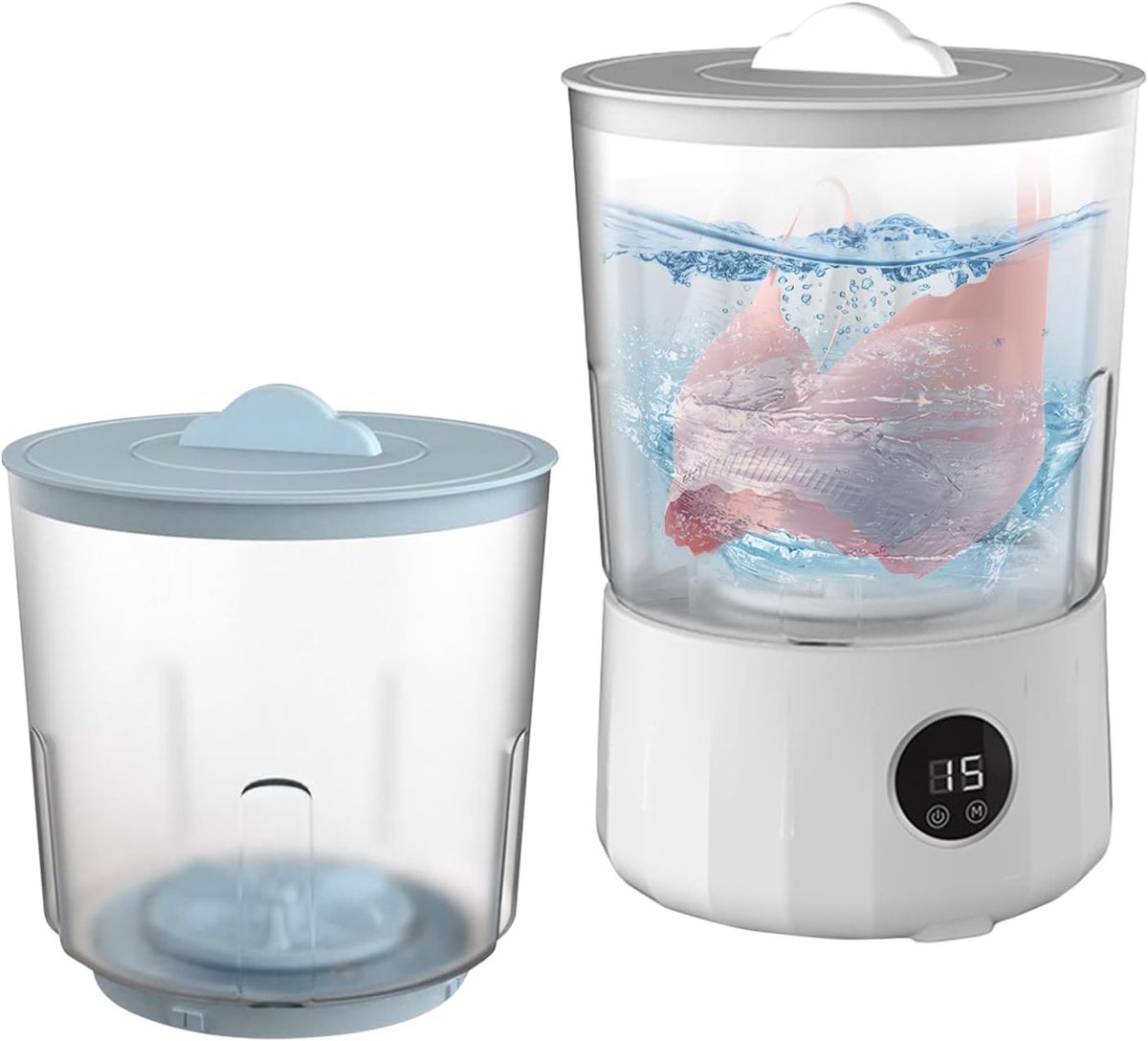 Compacte Wasmachine Mini Wasmachine Kleine Was Dubbele Emmer Systeem 18x18x18 cm Wit Blauw