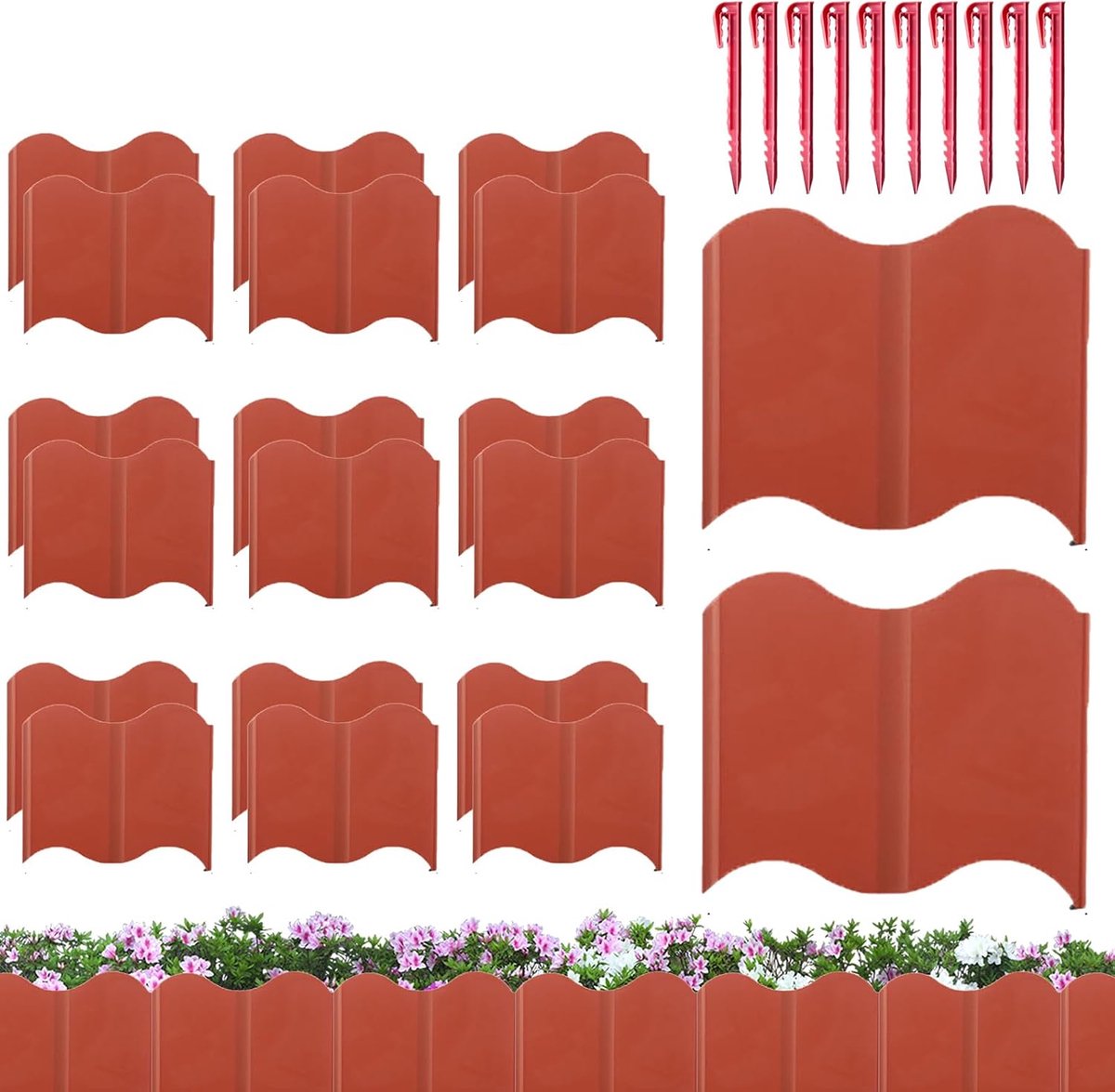 Tuinrand Afbakening - Bloemperkrand Grasbarrière - Tuin Ordenen - Flexibel Koppelsysteem - 20 Stuks - Rood