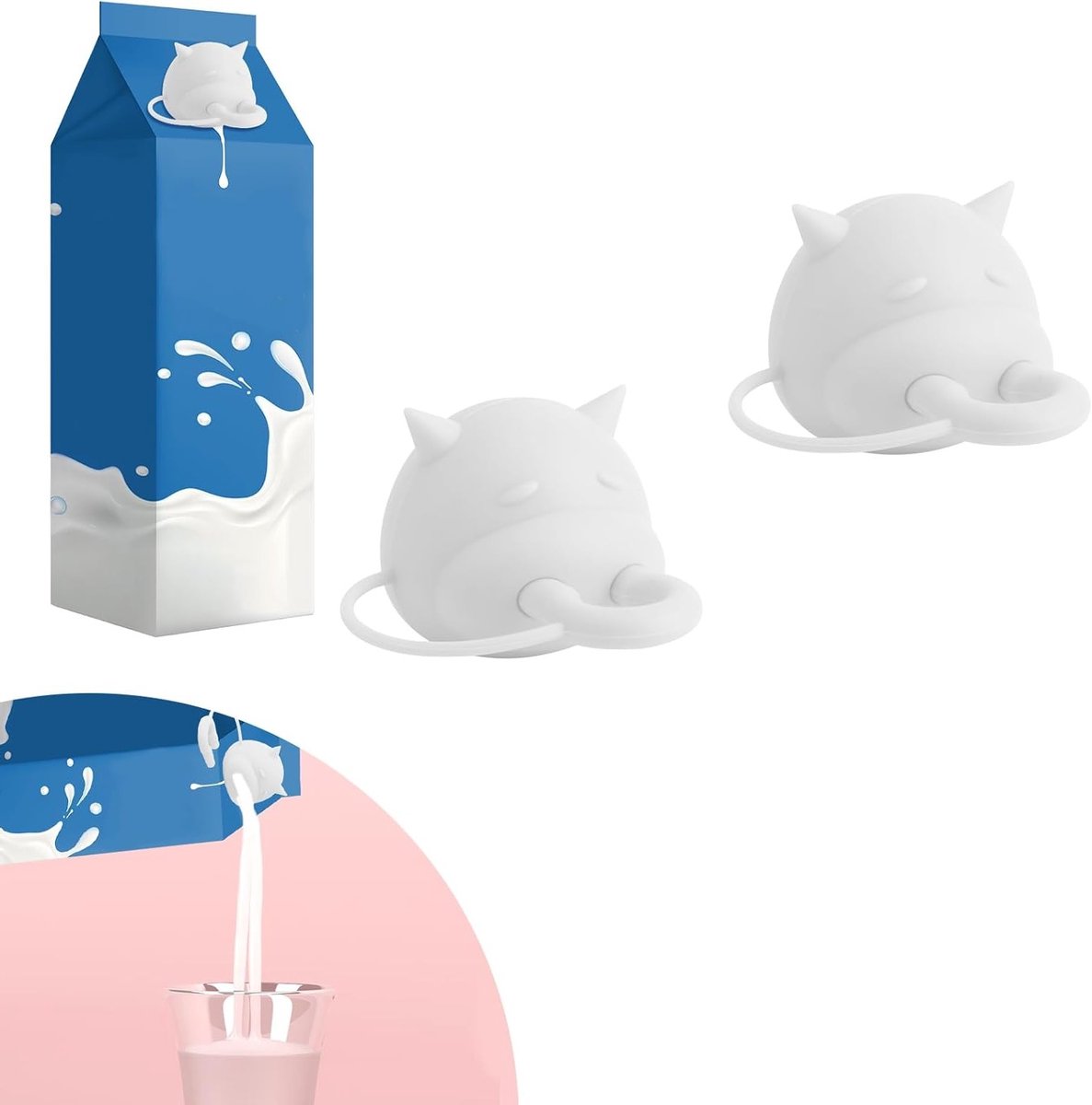 Set van 2 Leuke Siliconen Melkkarton Deksel met Leiding voor Gemakkelijk Gieten en Lekvrije Oplossing voor Melkpakken