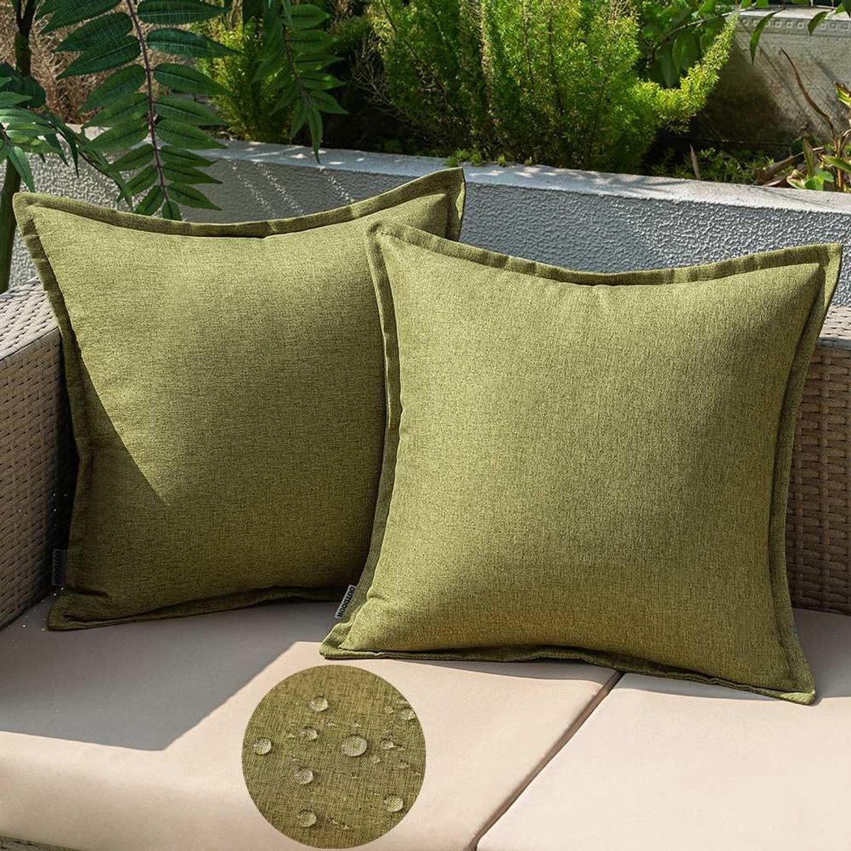 Famanu Waterdichte kussenslopen set van 2 voor buiten, 50 x 50 cm, decoratieve kussenhoezen in donkergroen Neutraal