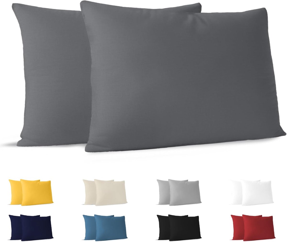 Famanu Set van 2 kussenslopen van 50 x 70 cm, 100% jersey katoen, antraciet, hypoallergeen Transparant