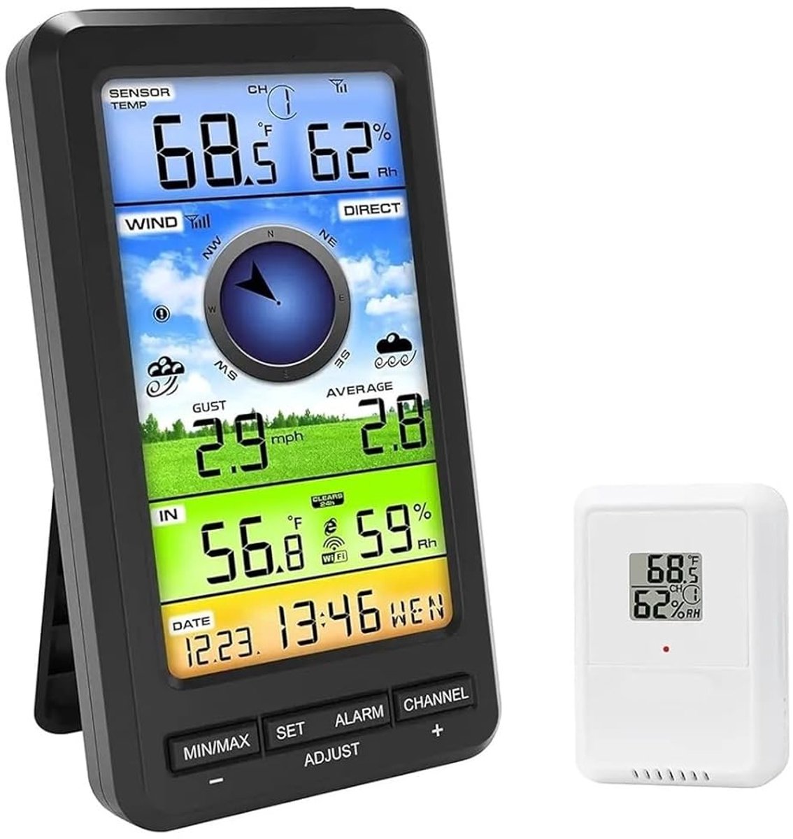 Windmeter Snelheid - Windmeter Windrichting - Weer Meten - Zonne-energie Aangedreven - Binnen Buiten - Zwart