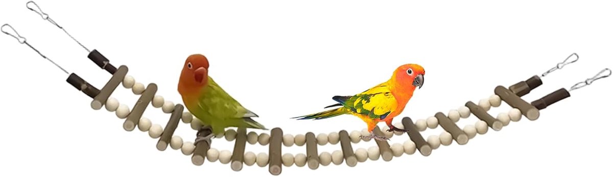 Vogelladder met schommel - Houten klimtouw - Vogels trainen - Buigbaar frame ontwerp - 30x15x4 cm - Natuurlijk hout