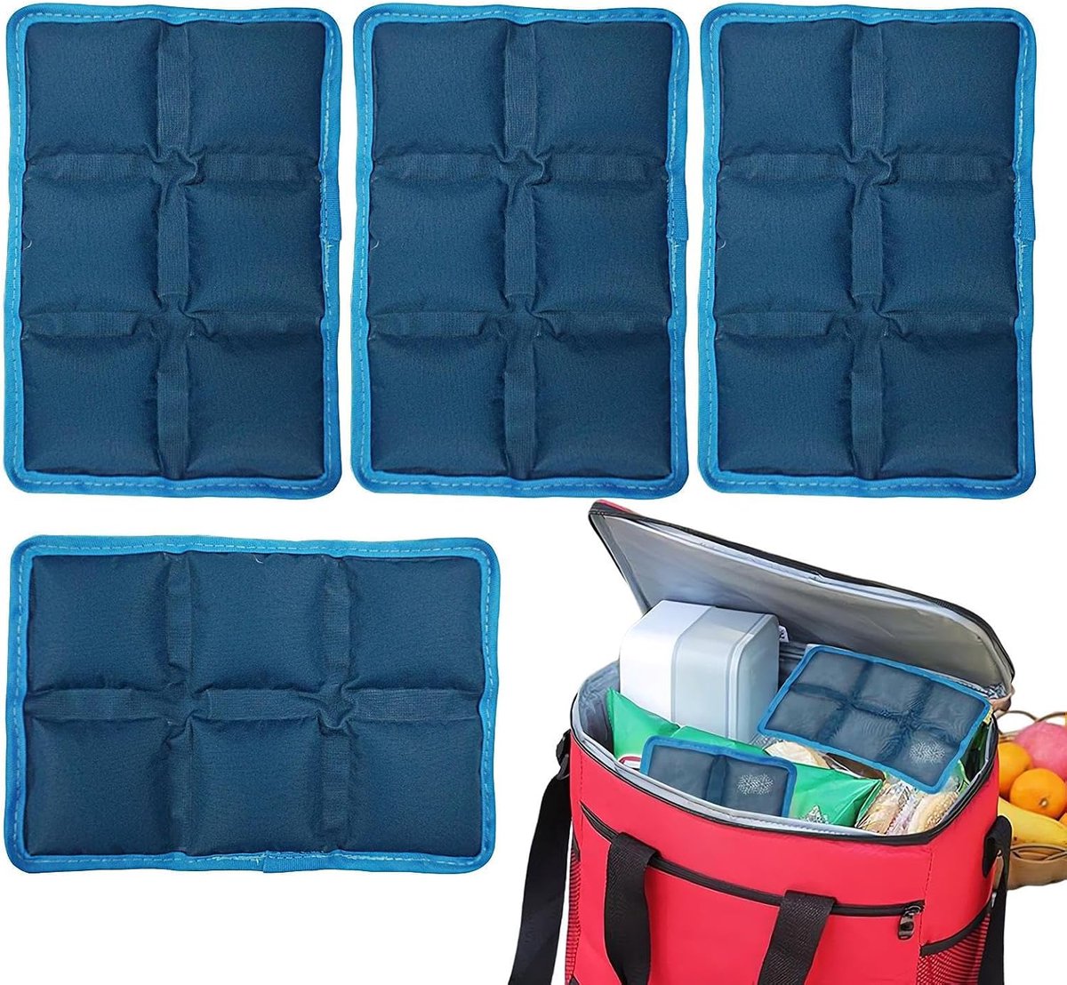 Koelaccu's Lunchbox - Koelkompressen Gel - Eten Koel Houden - Watergeactiveerde Koeling - 4 Stuks - Blauw