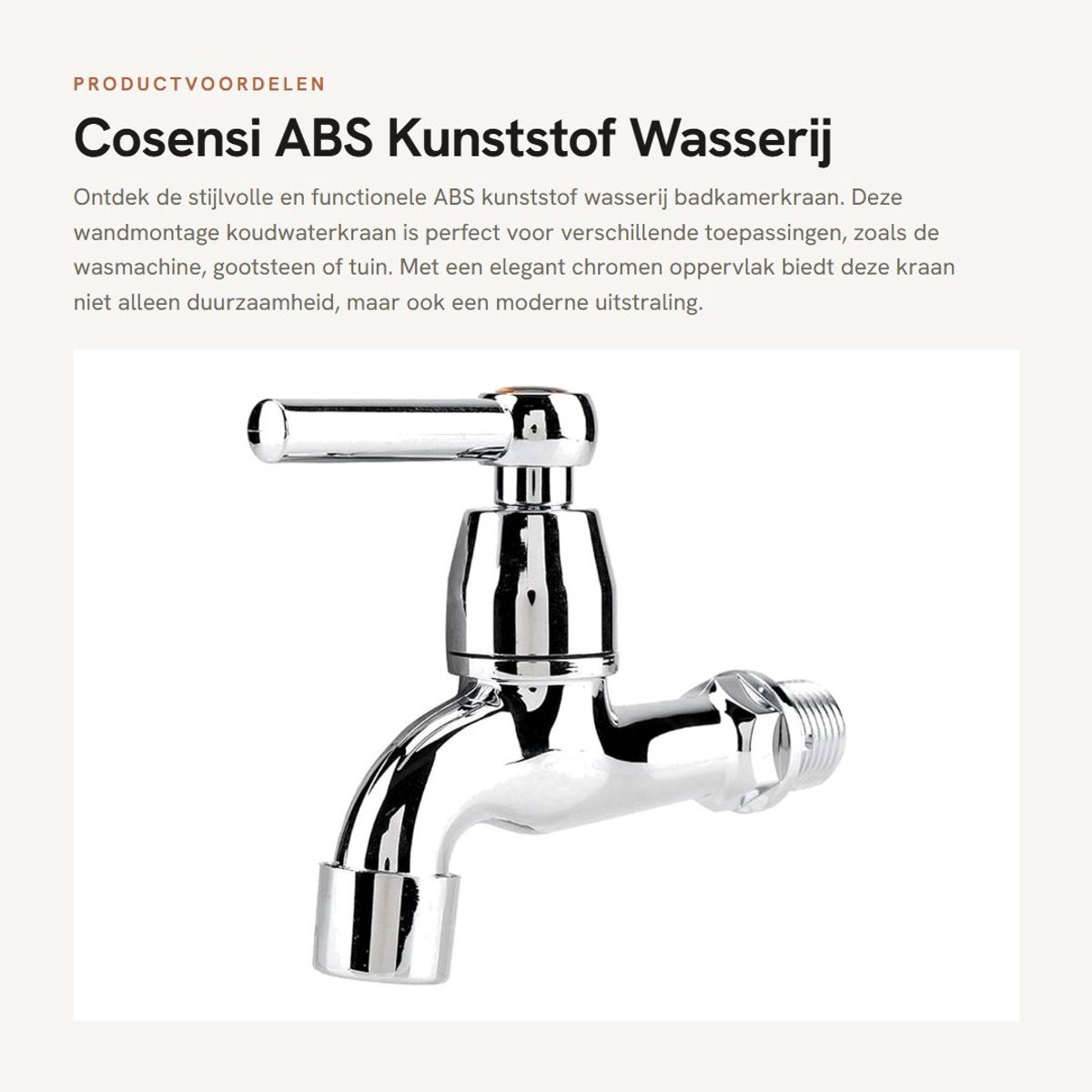 Dailygoods- Badkamerkraan Enkele Handgreep - Wandmontage - Koudwaterkraan - Waterbesparend - Duurzaam ABS - Eenvoudig te Installeren - Waterkraan