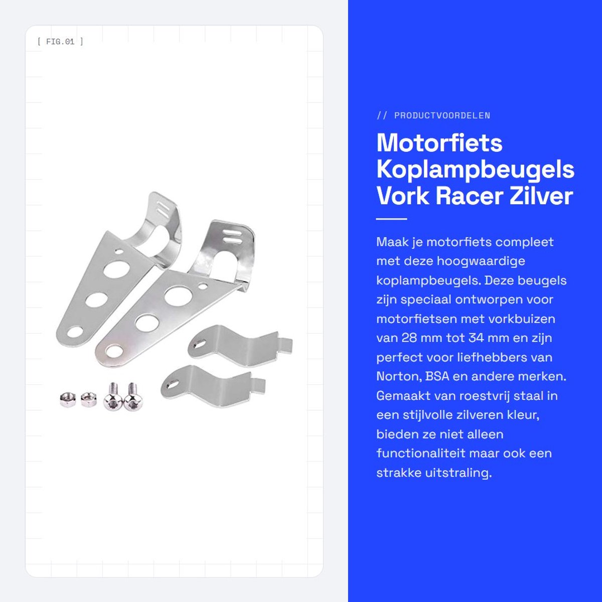 Dailygoods- Koplampbeugels Roestvrij Staal - Vork Racer - 2 Stuks