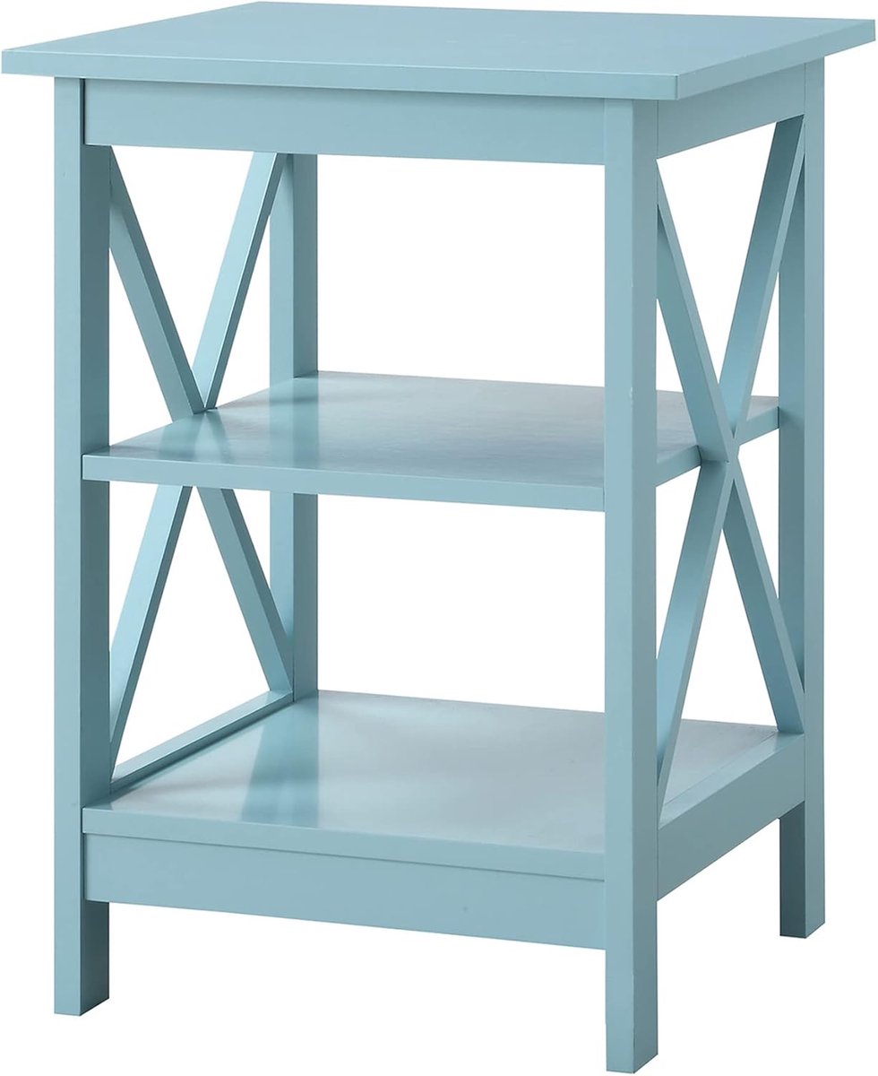 Bijzettafel Hout - Sidetable Opbergruimte - Woonkamer Decoratie - Drie Niveaus Planken - 40 x 40 x 61 cm - Zeegroen