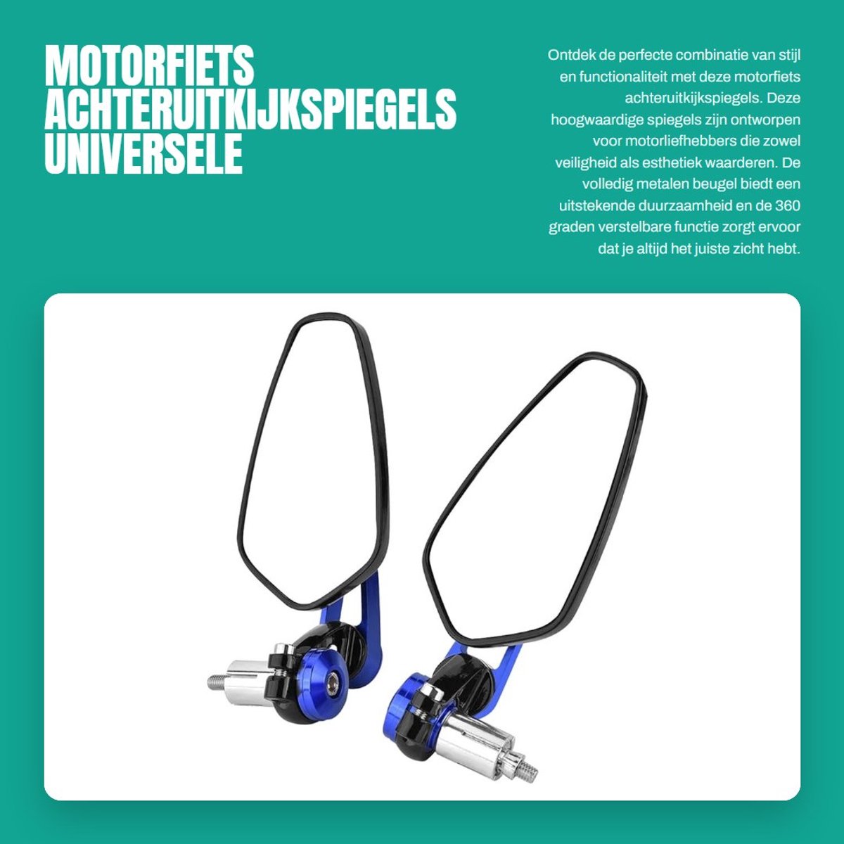 Dailygoods- Zijspiegels 360 Graden Verstelbaar - Motorfiets Achteruitkijkspiegel - Aluminiumlegering - Duurzaam - Universele Pasvorm - Helder Optisch Glas - Motorfiets Spiegels