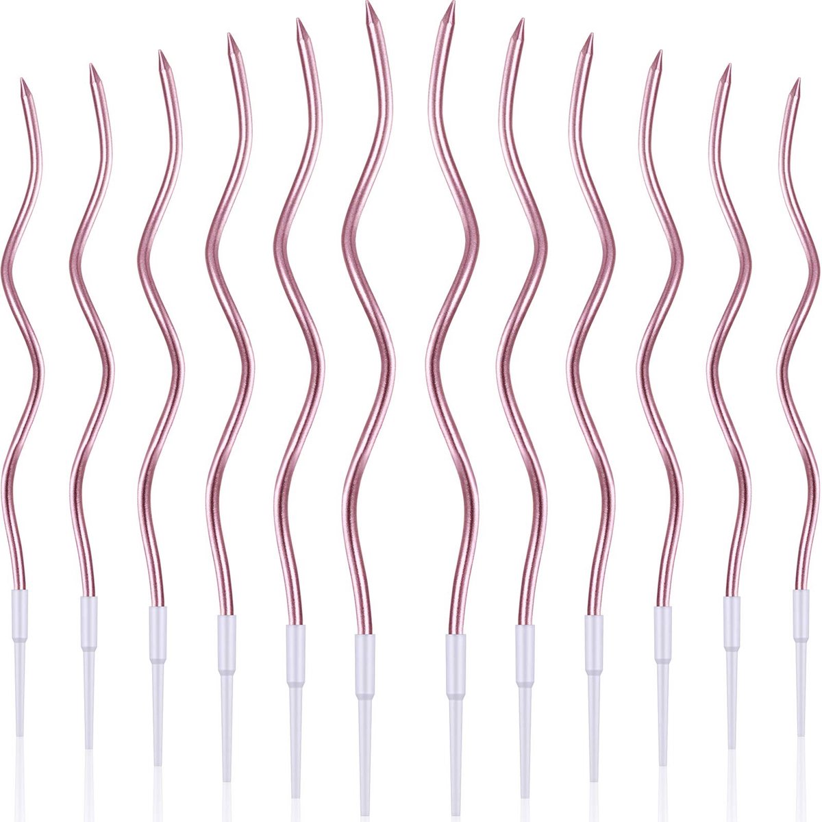 Dailygoods- Verjaardagskaarsen set van 12 - Lange spiraalvormige kaarsen - Metalen cakekaarsen - Houders voor taartdecoratie - Geschikt voor bruiloften en feesten - 15 cm lang - Taartkaarsen