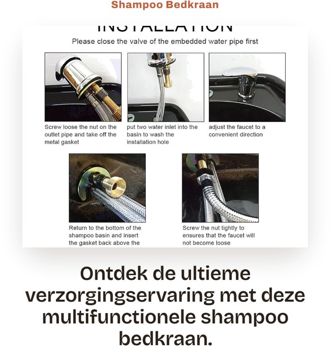 Dailygoods- Shampoo Bedkraan 120 cm - Douchekop - Mengventiel Warm/Koud - Slangwastafel - 