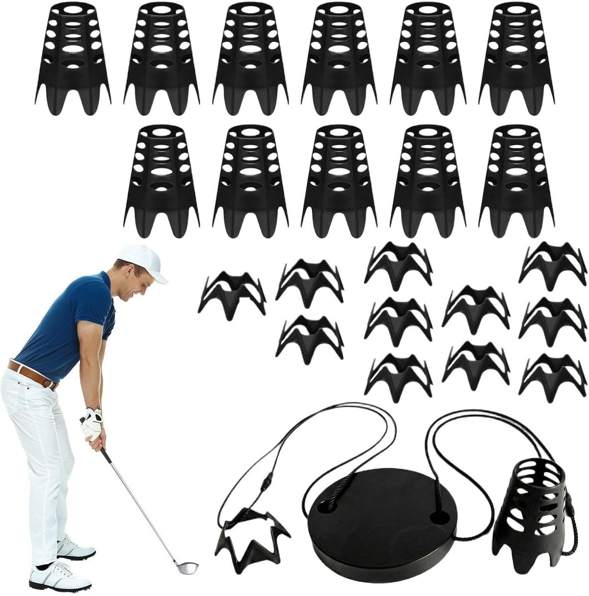 Golf Tees Set - Trainings Gadgets - Golf Oefenen - Stabiel Herbruikbaar - 12 Hoge 12 Korte - Zwart