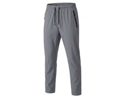 Grijze fitness broek heren sport broek met rits zakken elastische tailleband trekkoord high stretch trainings broek lichtgewicht sportieve jogging broek