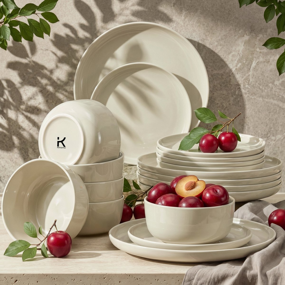 KONSIMO® VICTO - 18 delig - 6 persoons - Keramiek - Dessertbord, Kom, Dinerbord - Beige - Geproduceerd in Europa