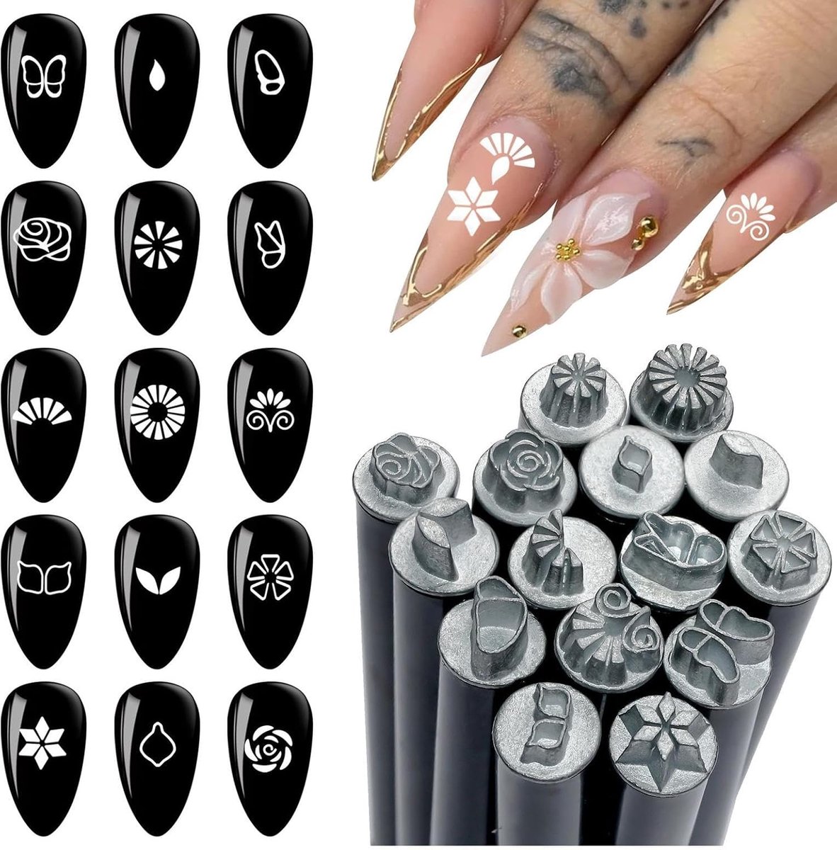 Nagelstempel Set - Manicure Gereedschap - Nagelontwerp Maken - Diverse Patronen - 15 Stuks - Niet gespecificeerd