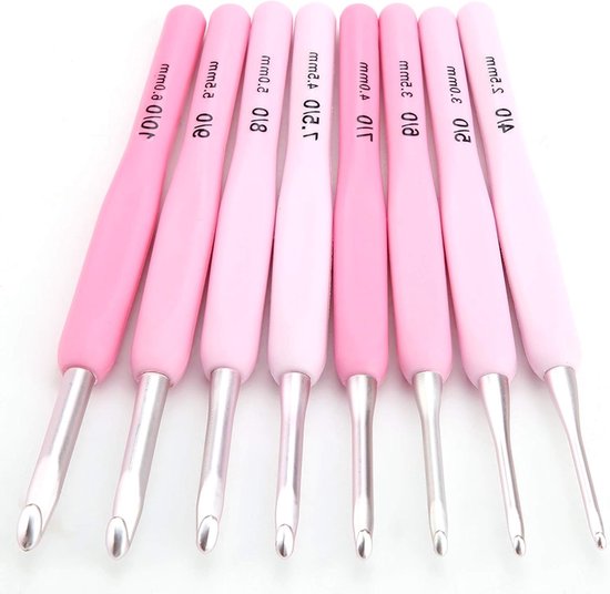 Ergonomische haaknaaldenset met kleurverloop, inclusief schaar en PU tas, 9-delig, maten 2.5 mm tot 6 mm, ideaal voor haken en handwerken van Merkloos — afbeelding 5