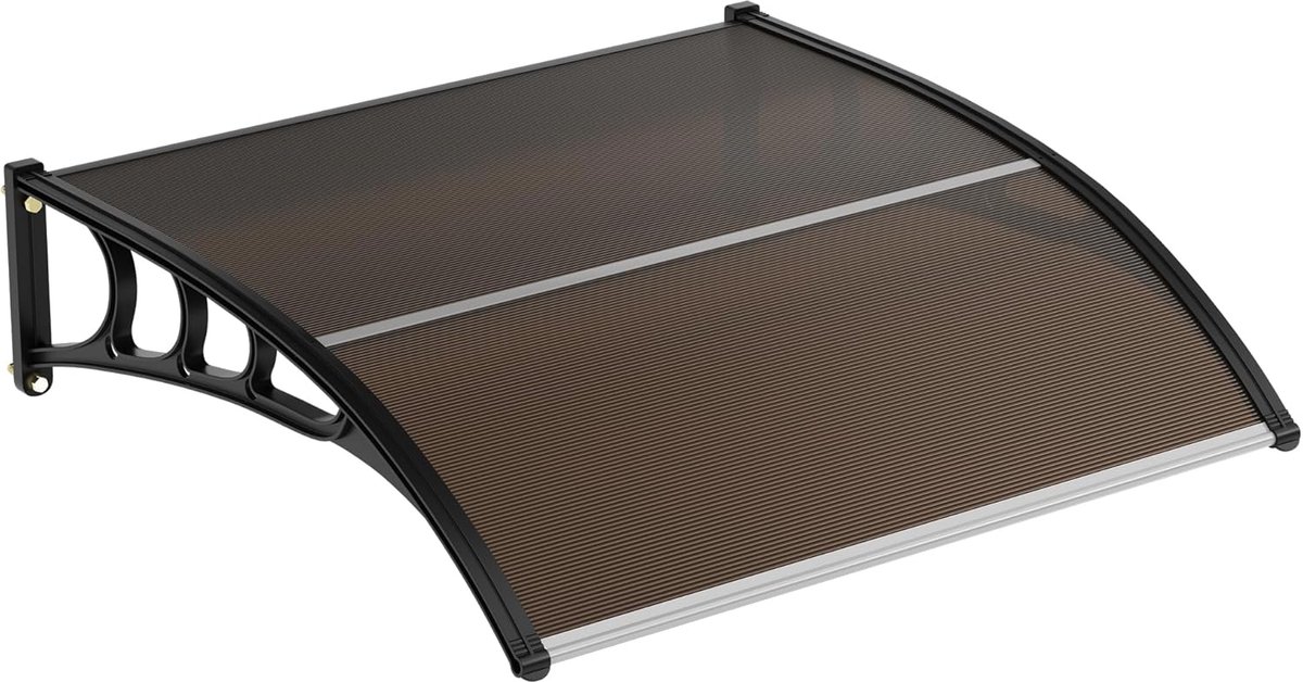 Deurluifel 120x80cm - Policarbonaat Waterdicht Weerbestendig UV-bescherming - Robuust Zonnescherm Transparant Paneel met Middenbalk - Voor Zon Regen en Sneeuw - Bruin