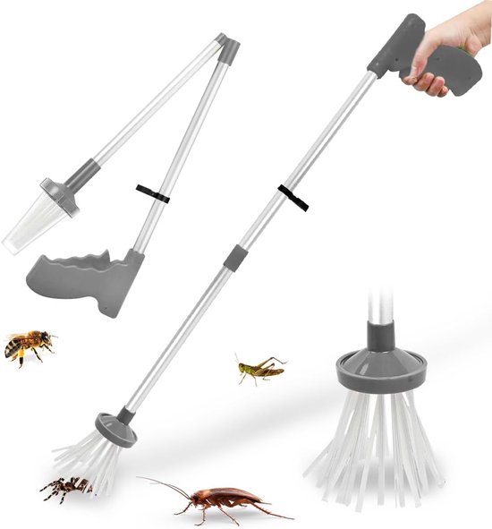 Insectenvanger – Spinnenvanger – Insectenvanger met inklapbare steel – Veilig vangen en vrijlaten van spinnen zonder contact – Uitschuifbaar tot 83 cm – Grijs