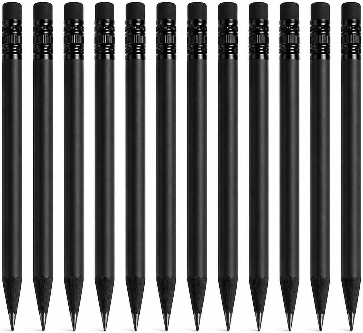 Matzwarte potloden set van 66 stuks, inclusief gum, HB-potlood, voorgeslepen, perfect voor kantoor, school, schrijven en schetsen