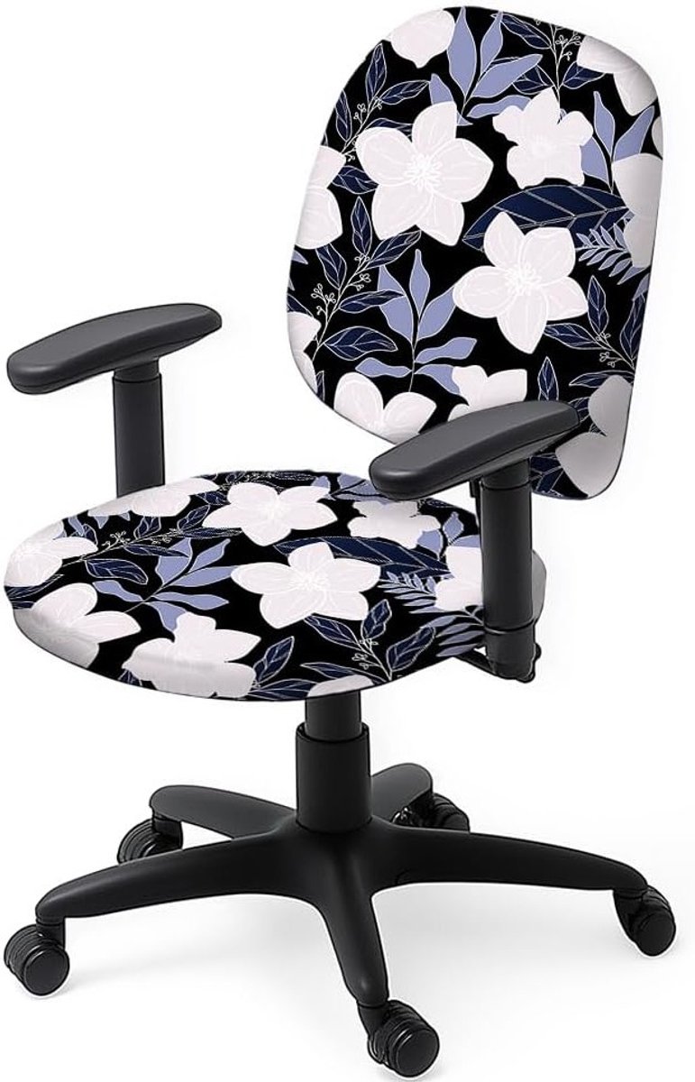 Set van 2 Stretch Stoelhoezen voor Kantoor met Bladeren en Bloemen - Universele Bescherming voor Draaiende Stoelen, Perfect als Cadeau voor Kantoorinrichting