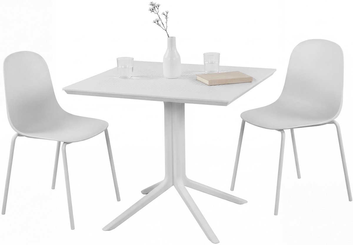 CLP Zeron Tuinmeubelset - 2 Stapelbare Stoelen + Tafel 80x80 cm - Weerbestendige Balkonset