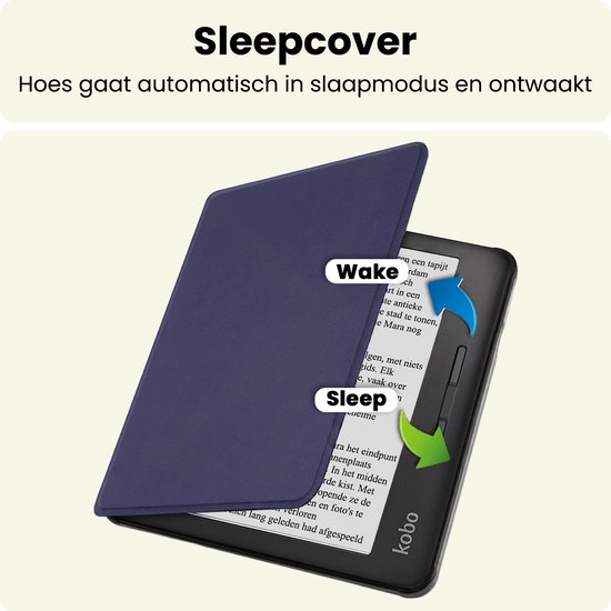 Hoes Geschikt voor Kobo Libra H2O - E-reader Hoesje Bescherm Hoesje Case Sleep Cover - Hoes Geschikt voor Kobo Libra H2O Hoesje - Donkerblauw — afbeelding 3