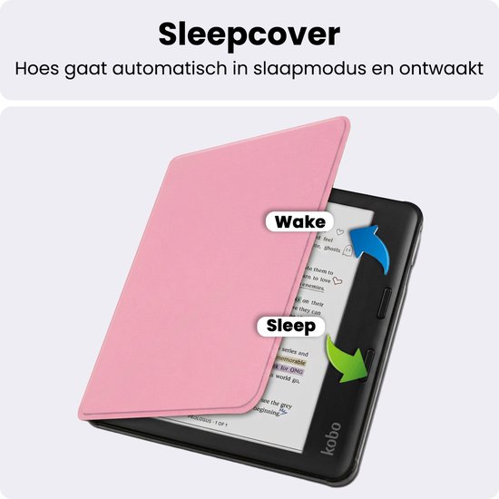 Hoes Geschikt voor Kobo Libra Colour - Luxe E-reader Bescherm Case - Hoesje Book Cover - Roze — afbeelding 3