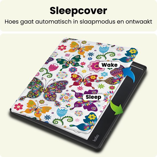 Hoes Geschikt voor Kobo Elipsa 2E - E-reader Bescherm Hoesje Case Sleep Cover Met Screenprotector - Hoes Geschikt voor Kobo Elipsa 2E Hoesje - Vlinders — afbeelding 3