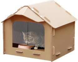 Kattenvoederhuisje Buiten - Weerbestendig Onderkomen - Droog Voer Houden - Hellend Dak Ontwerp - 51x50x42cm - Grijs