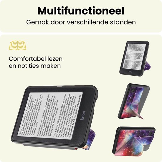 Hoes Geschikt voor Kobo Clara 2E - E-reader Bescherm Hoesje Case Sleep Cover Trifold - Hoes Geschikt voor Kobo Clara 2E Hoesje - Galaxy — afbeelding 3