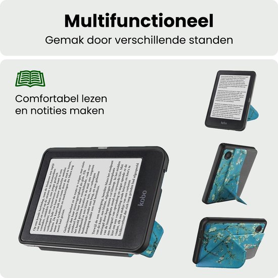 Hoes Geschikt voor Kobo Clara 2E Hoesje Bookcase Cover Hoes Trifold Met Screenprotector - Hoesje Geschikt voor Kobo Clara 2E Hoes Cover Case - Bloesem — afbeelding 3