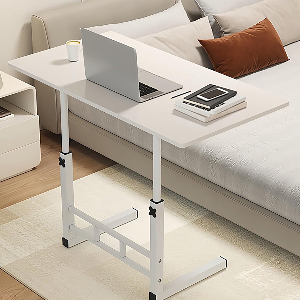 Mobiel bureau - Roltafel werkplek - Thuiswerken organiseren - In hoogte verstelbaar - 80x40 cm - Wit