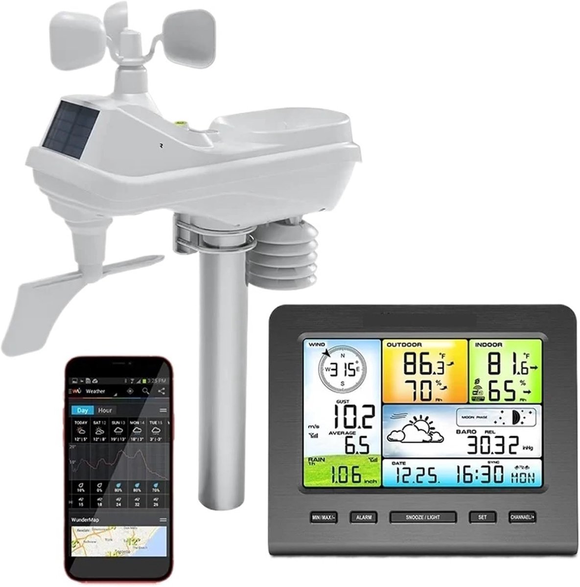Weerstation Draadloos - Binnen Buiten - Weer Monitoren - 5-in-1 Kleurenconsole - 20 Meter Bereik - One Color
