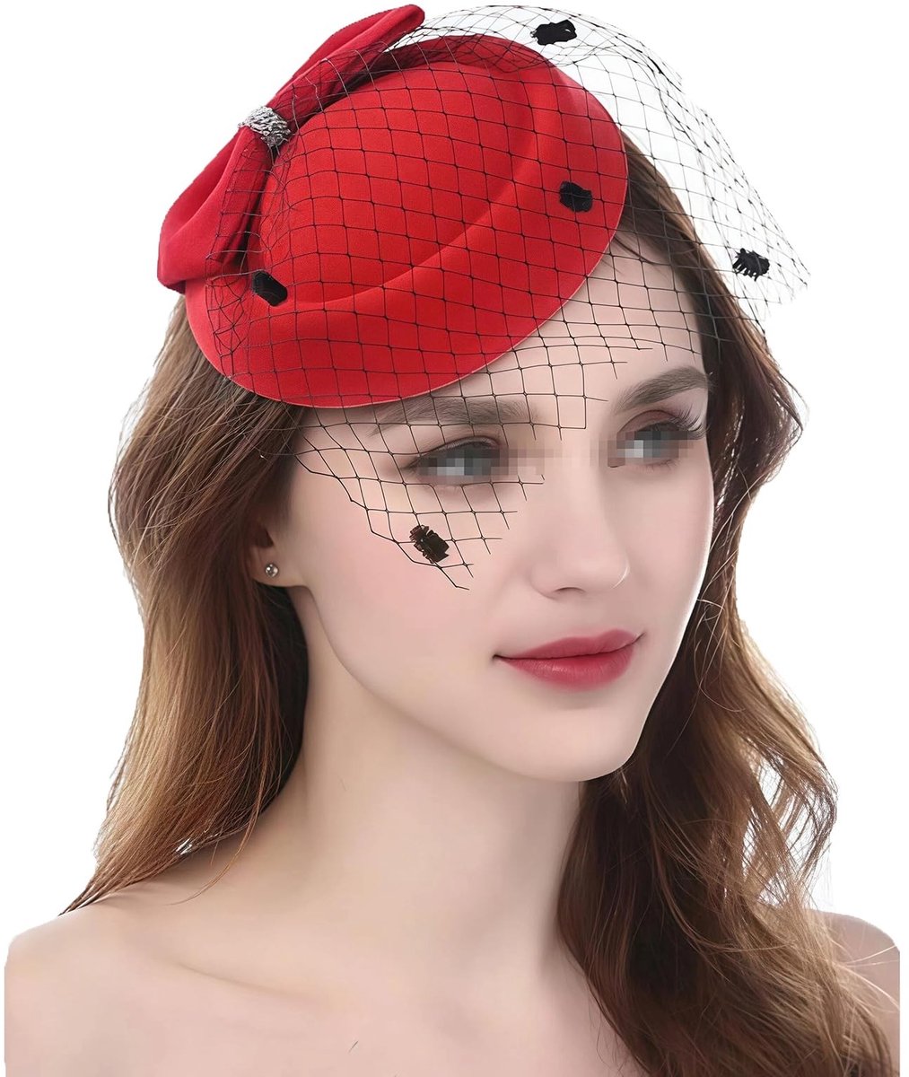 Dailygoods- Fascinator Hoed Retro Elegante Strik - Pillendoos Hoed - Sluier Hoed - Dames Hoofdtooi - Geschikt voor de meeste vrouwen - Inclusief krokodillenclip