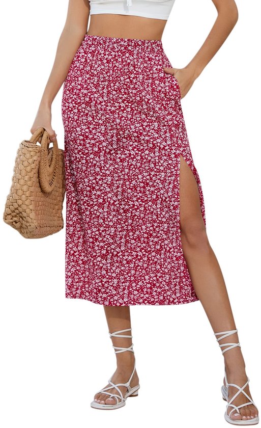 Dailygoods- Damesrok A-lijn - Split - Gebloemd - Hoge Taille - Zijvak - Comfortabel Materiaal - Rok
